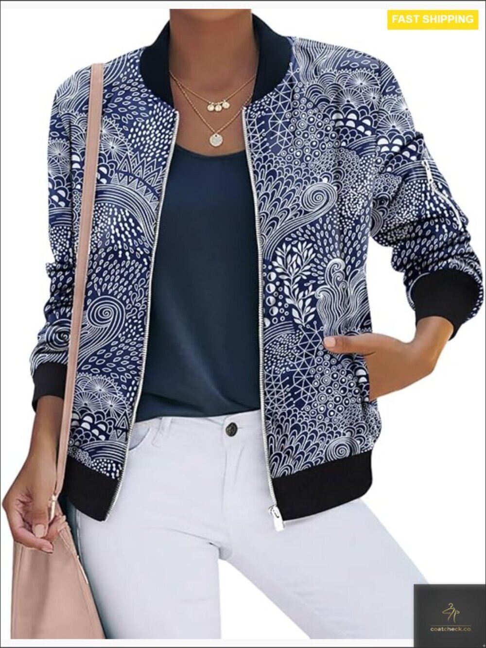 Lightweight Polyester Bomber Jacket Classic Aviator Style Relaxed Fit